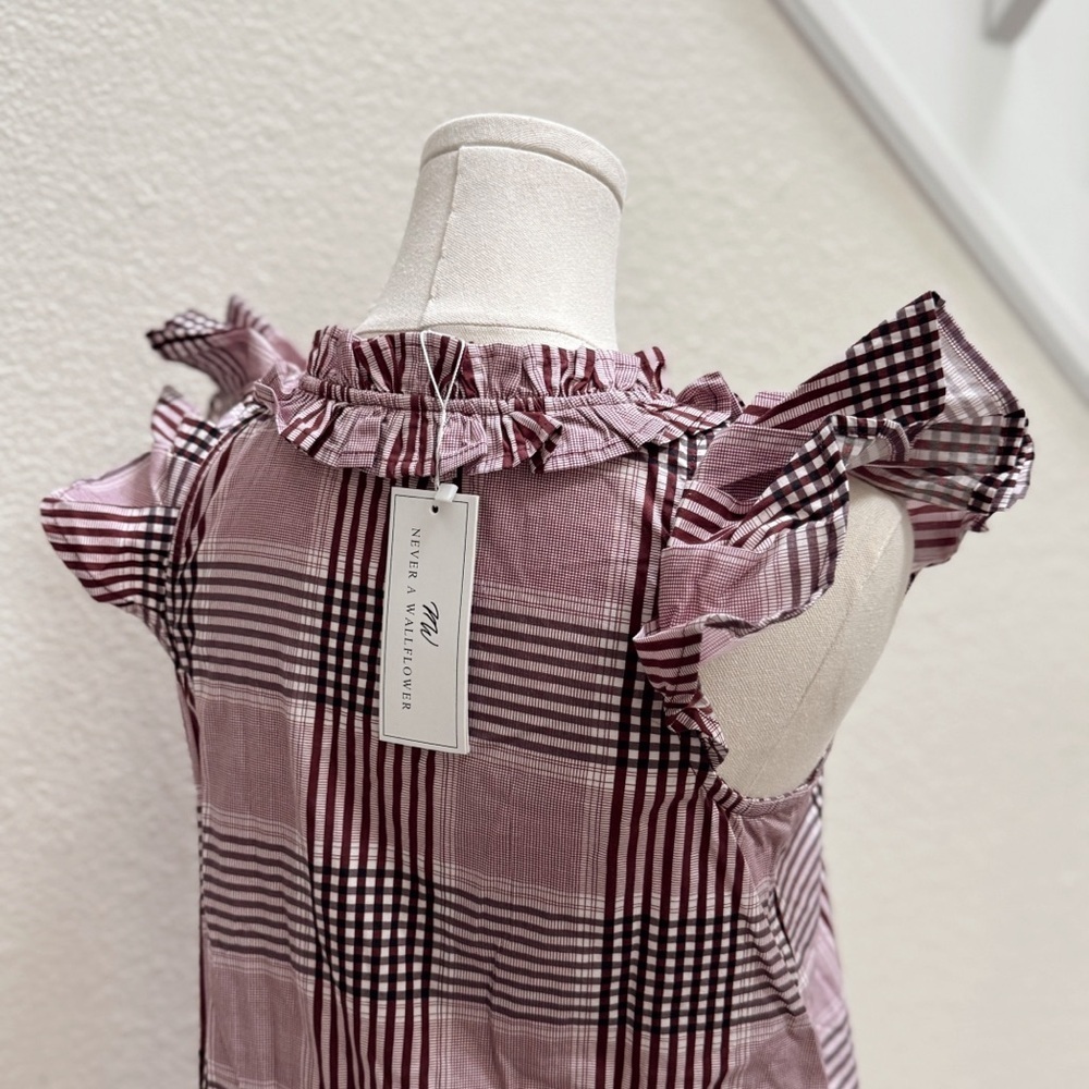 NWT Designer Never a Wallflower Rachel Dress Brown Cotton Plaid Size XS - Picture 3 of 7